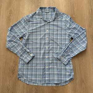 Vineyard Vines Shirt Mens M Blue White Checked On-The-Go Performance Shirt